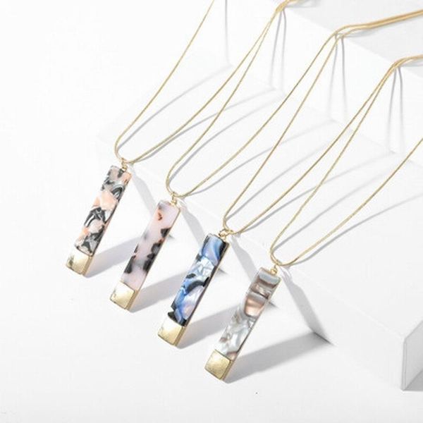 

pendant necklaces 4colors trendy women geometric fashion girl acrylic alloy rectangle chain pendent, Silver