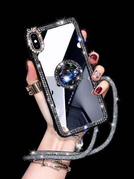

fashion phone case for iphone 12 11/11pro/11pro max xsmax xr x/xs european and american minimalist mirror back cover with bracket 2 styles