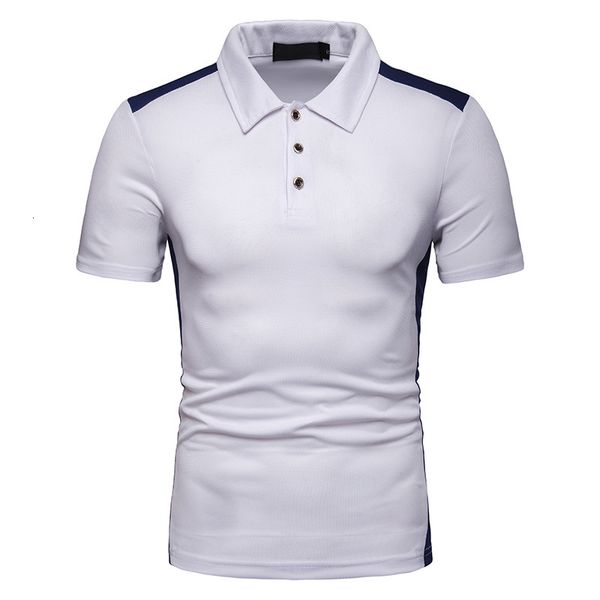 

new fashion summer men's individual character match color polo, loose casual lapel striped short sleeve polo, White;black