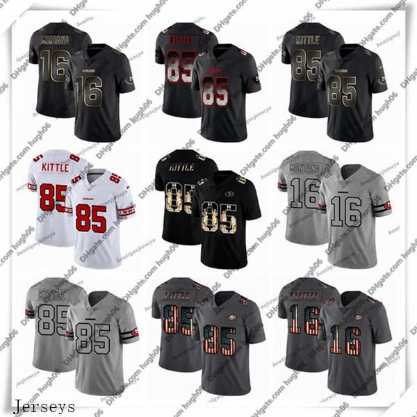 

custom san francisco 49ers 85 george kittle 16 joe montana team logos cool edition football jerseys, Black;red