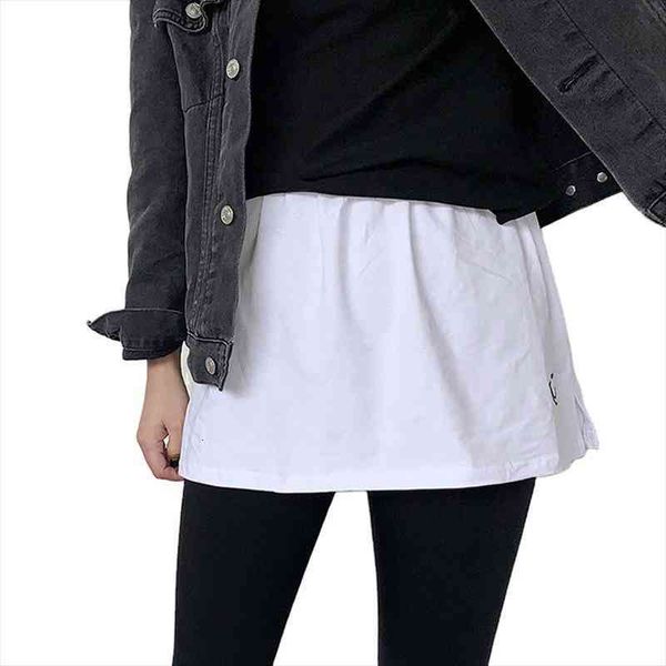 

women fake hemline adjustable layered false sweep detachable blouse shirt hemline high waist skirt half-length splitting, Black
