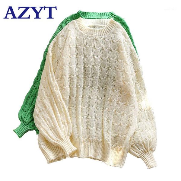

azyt autumn loose knit women's sweater coat 2020 harajuku loose streetwear o neck pullover sweaters casual female jumpers1, White;black