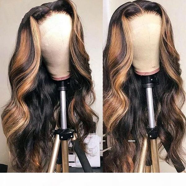 

blonde ueenly 13x1 t part lace front human hair wigs brazilian color p4 27 human hair wig body wave lace frontal wig pre plucked, Black;brown