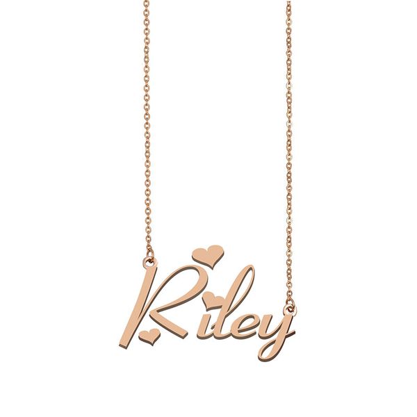 

Riley Name Necklace Custom Nameplate Pendant for Women Girls Birthday Gift Kids Best Friends Jewelry 18k Gold Plated Stainless Steel, Silver