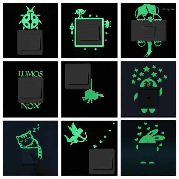 

cartoon cat dog luminous switch sticker glow in the dark wall stickers kids room bedroom home decoration fluorescent decal1