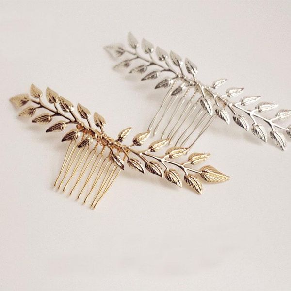 

simple wedding hair comb gold silver color leaf bridal hair vine accessories women headwear crown, Golden;silver