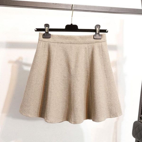 

2019 new short skirt thick female woolen slim skirt high waist umbrella a-line natural1, Black
