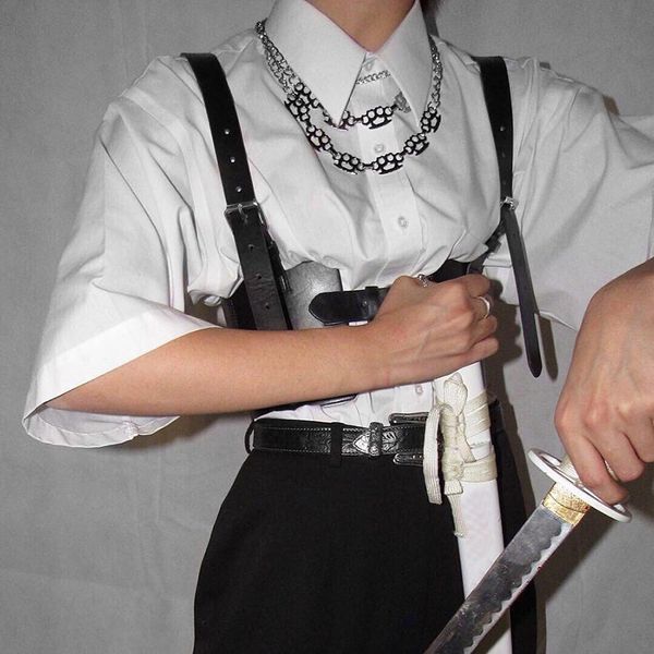 

darlingaga streetwear black pu leather crop women festival cami buckle vest cummerbunds adjustable summer cropped tanks y200512, White