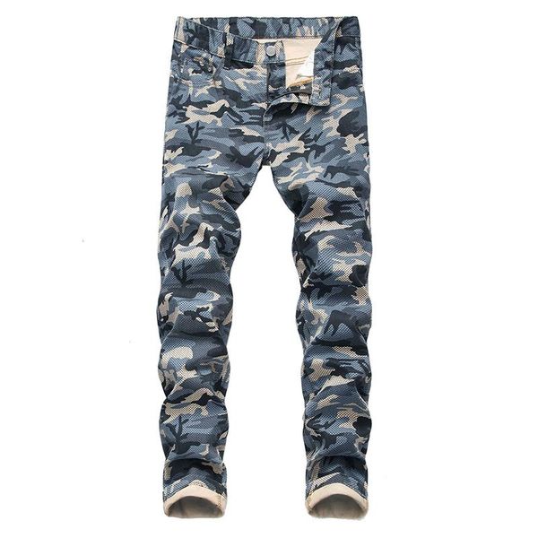 

men's jeans 2021 style camouflage print casual plus size slim, Blue
