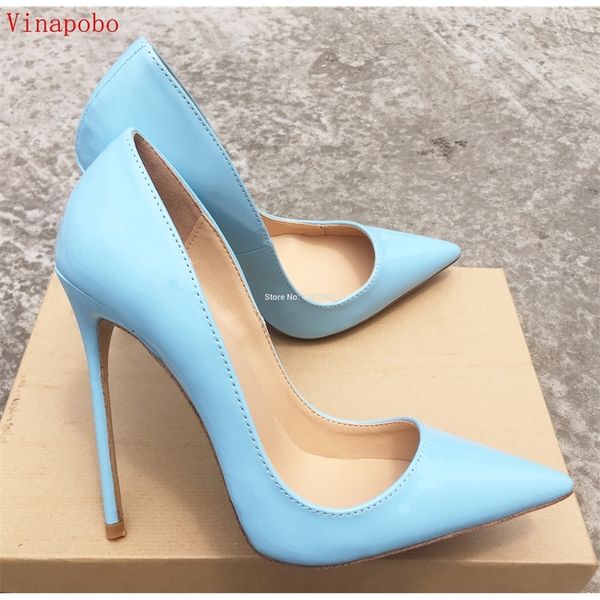 

ladies designer shoes women so nice kate 12cm/10cm/8cm patent leather blue stiletto high heels fashion wedding shoes women pumps y200113, Black