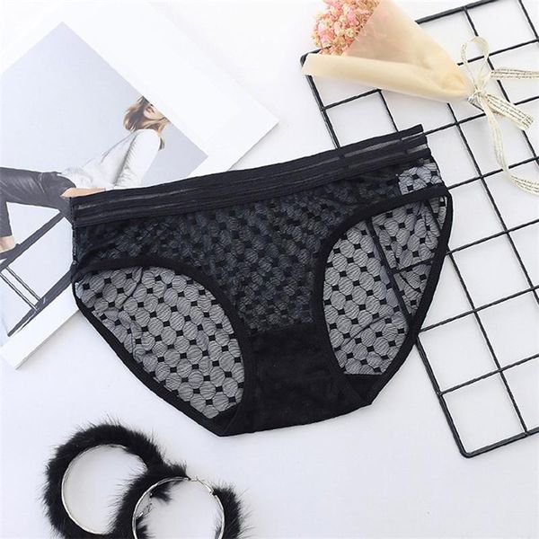 

mid-waist panty for women transparent see through dot lace panties briefs strings underwear, Black;pink