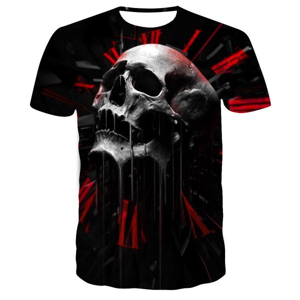 

new skull king 3d digital printing short sleeve t-shirt fashion men's personalized top, White;black