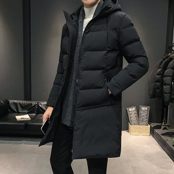 

men's large buttocks new winter coat thickened medium length jacket korean down cotton padded, Black
