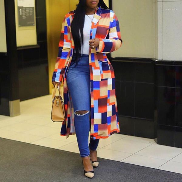 

color block plaid long trench coat for women plus size fashion casual office ladies work autumn double breasted outwear sale1, Tan;black