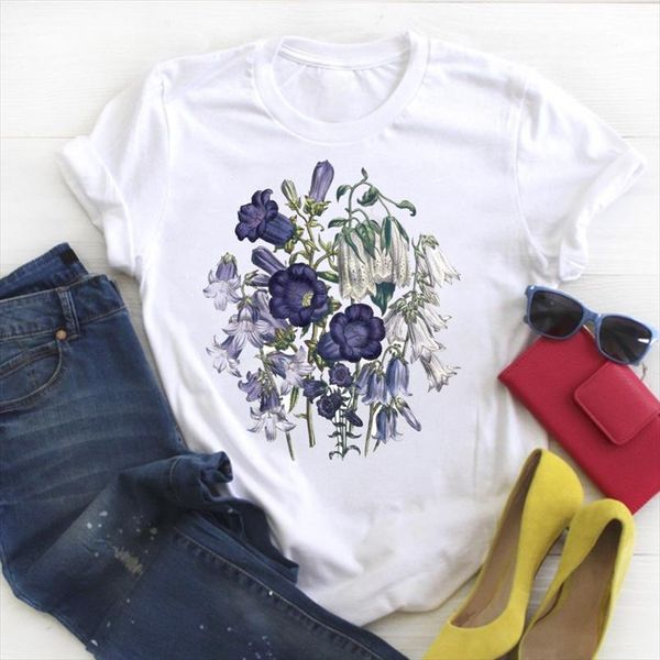 

women shirt womens floral summer wild plant clothes ladies short sleeve kawaii tees graphic printed tshirt female t shirt, White