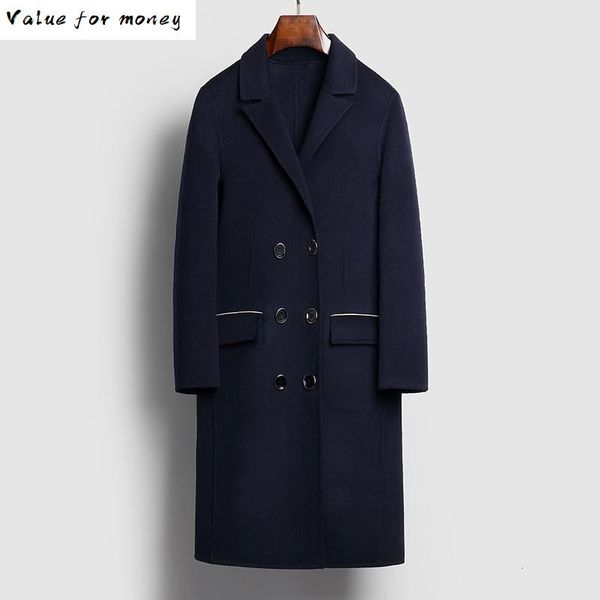 

wool 100% coat men double-sided long overcoat autumn korean mens coats and jackets abrigo hombre c04ym017 kj3495, Black