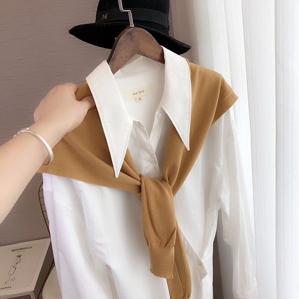 

korean knitted shawl with women's autumn knotting scarf neck protection small lap shoulder pure color warm, Blue;gray