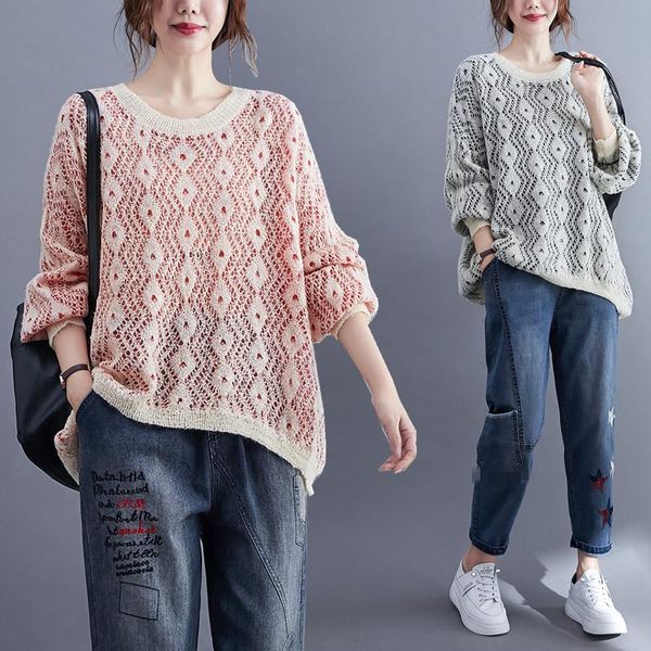 

women's sweaters big size autumn women fashion elegant hollow out solid color female ladies plus large long sleeve loose knitted sweat, White;black