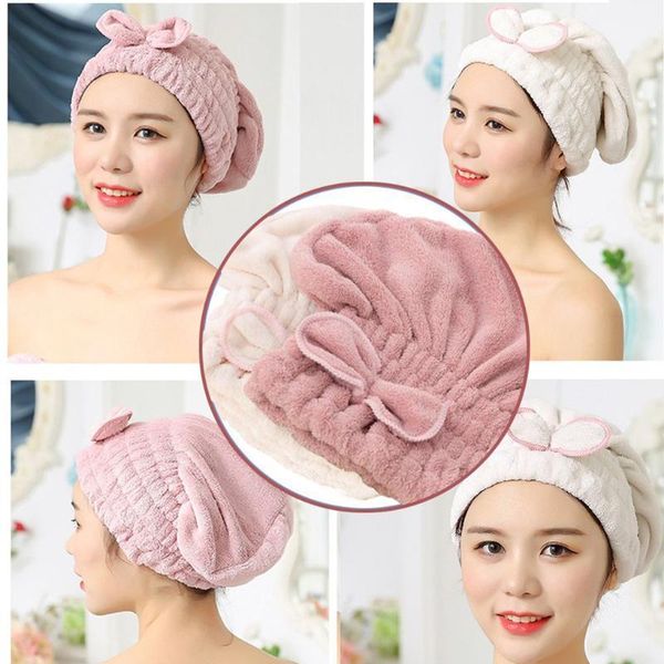

microfiber hair drying towel wrap with bow-knot shower cap hair turban wrap cap applies to all length and dry quickly1