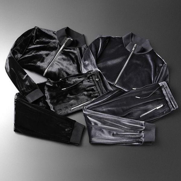 

золотой бархат новый костюм мужской осень / зима стоячим воротником спортивный костюм мужской европейских и американских высокого класса теп, White;black