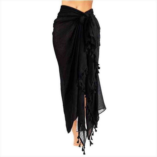 

women sarong pareo wrap bikini cover up sheer beachwear tassel skirt maxi dress swimsuit bathing suit beach cover, White;black