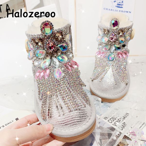 

winter kids snow baby girls rhinestone ankle toddler warm genuine leather shoes women brand fashion soft boots c1002, Black;grey