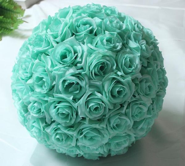 

decorative flowers & wreaths 12"(30cm)silk kissing rose ball sale for wedding party decoration artificial flower tiffany blue