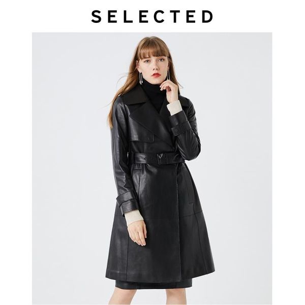 

selected women's sheepskin commuter mid-length leather jacket s|419410502, Black
