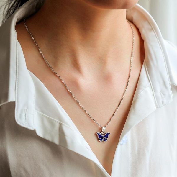 

stainless steel retro variable temperature butterfly pendant necklace female ladies necklace temperament clavicle chain neck, Silver