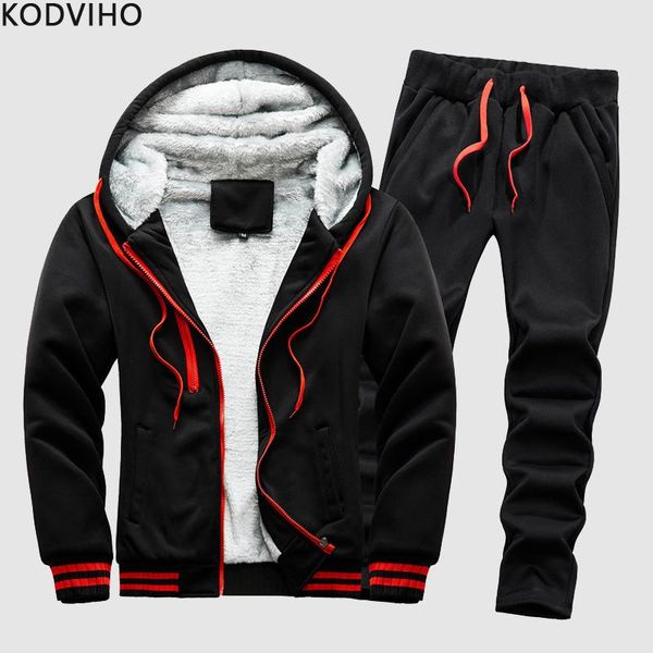 

thick fleece mens tracksuit winter warm 2 piece set hooded coat hoodies+long pant sportwear men track suit brand clothing 5xl, Gray