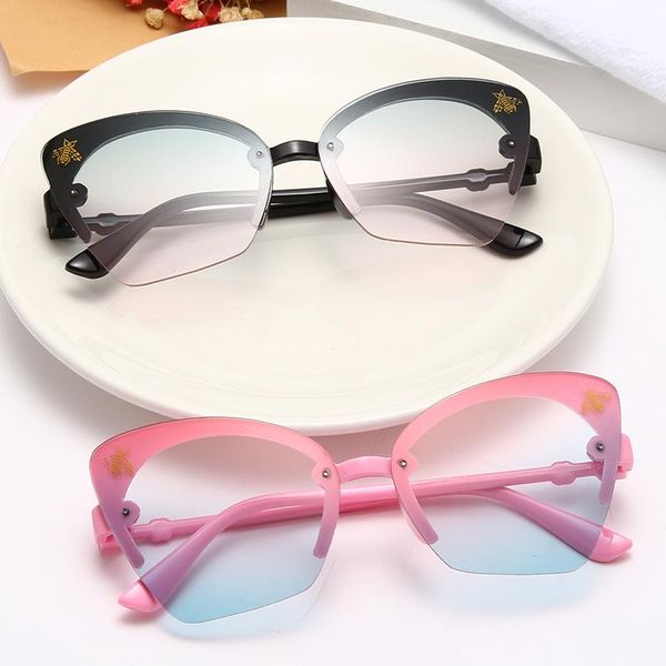 

frameless children cateye sunglasses fashion brand design gradient kid sun glasses boy girl vintage uv400 mirror goggle, White;black