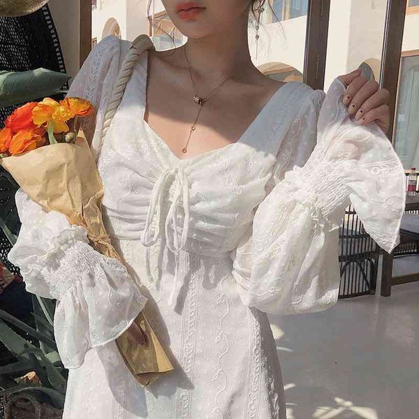 

women dresses retro flared sleeves square neck drawstring waist chiffon dresses korean party dinner elegant mididress, Black;gray