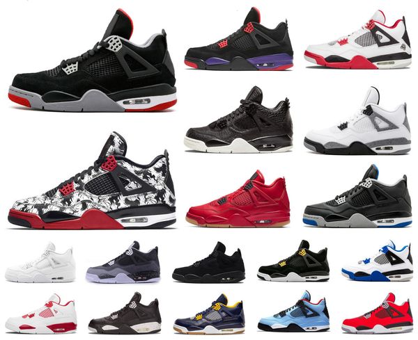 

mens 4 4s jumpman basketball shoes bred wings encore fire red singles stealth oreo white cement men designer sneakers size us -13, Black