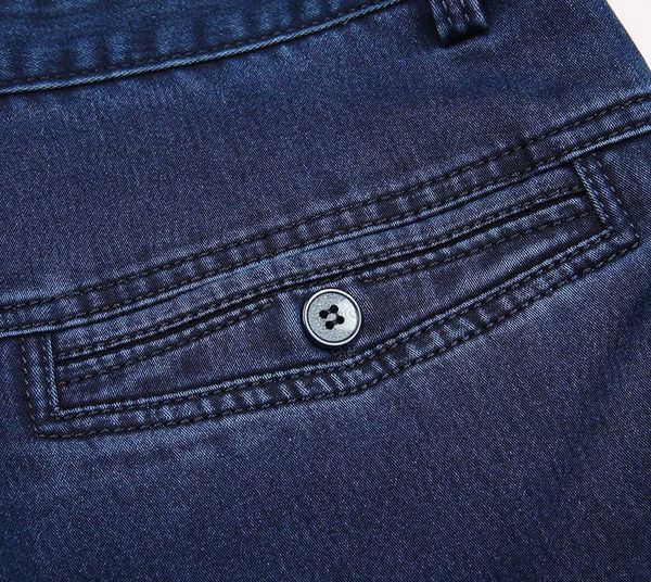 

spring and autumn thick large casual high elastic straight cotton jeans men's pants, Blue