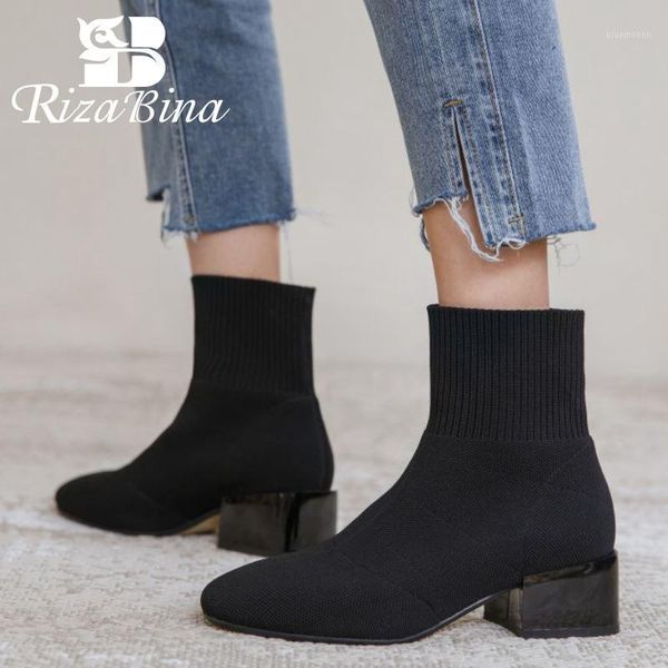 

rizabina short boots woman square heel woman ankle boots fashion elegant autumn winter shoes footwear size 34-391, Black