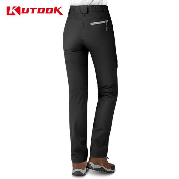 

kutook autumn winter women pants for hiking climbing cycling tourism camping mtb waterproof warm windproof fleece trousers, Black;green