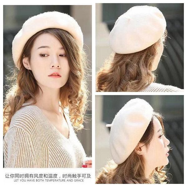 

student hat lady autumn winter beret hat fashion woman all-match pumpkin woolen female painter retro japanese, Blue;gray