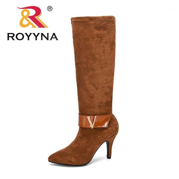 

royyna 2020 new designers fashion over-the-knee boots women flock boots woman shoes high heels knee-high zippers ladies1, Black