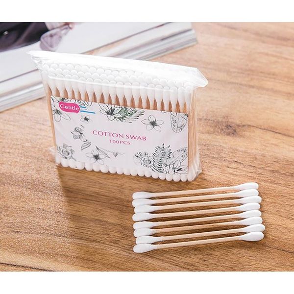 

500 шт. упаковка двойной головки хлопчатобумажные валочки для женщин макияж бамбуковых хлопковых бутонных почек для теней для носа инструмен