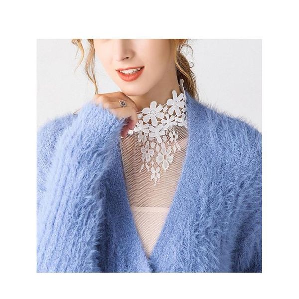 

women hollow mesh floral fake collar turtleneck pullover detachable half blouse y5gc wome qyleeh, White