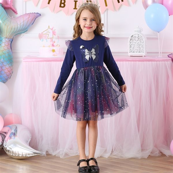 

dxton new kids winter dress for girls sequined baby girls dress christmas children clothing butterfly long sleeve princess dress y200623, Red;yellow