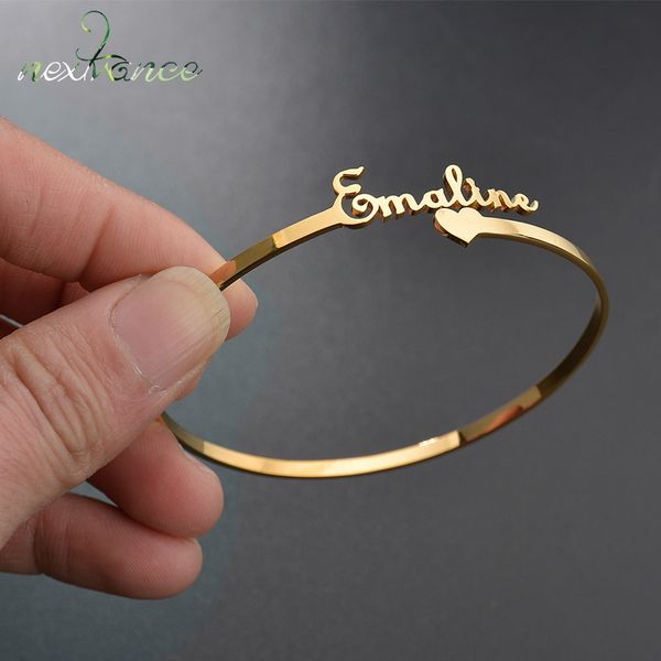 

nextvance customized nameplate name bracelet personalized custom cuff bangles women men rose gold stainless steel jewelry, Golden;silver