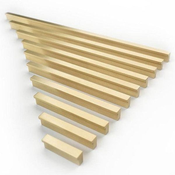 

pure copper dresser pull drawer pulls knobs kitchen door cabinet handles brushed gold brass rectangular 35 65 100 125 160 190mm