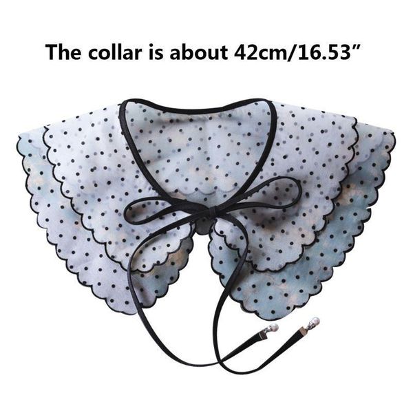 

women girl lace fake collar polka dots floral round neck detachable half shirt wo jlllis, Blue;red