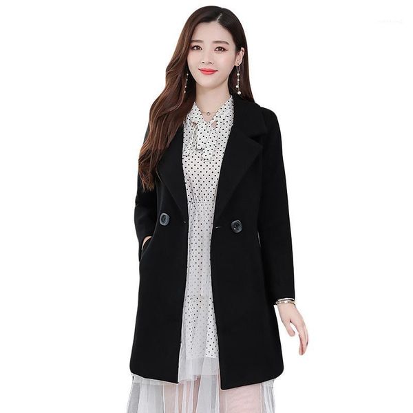 

women long slim blend outerwear wool coat autumn winter jacket1, Black
