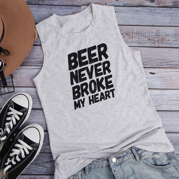 

summer sleeveless tees casual loose fashion beer never broke my heart tank women 2020 new o neck tee lady tanks, White