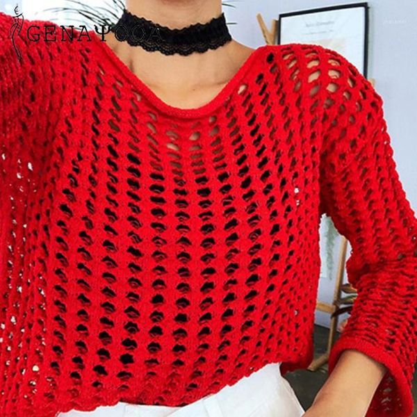 

genayooa knit sweater women 2019 casual female pullover long sleeve jumper women hollow sweater solid color loose1, White;black