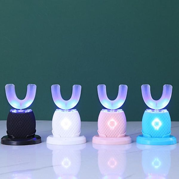 

360 degrees intelligent automatic sonic electric toothbrush usb rechargeable ultrasonic u shape 4 style timer blue light