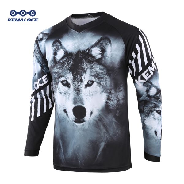 

moto race mountain bike motocross jersey black wolf bmx dh shirt clothes long sleeve breathable quick dry downhill mtb jersey 201031, White;black
