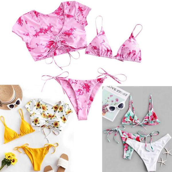 

women's halter bikini swimsuit three pieces tie dye print braided string 2020 bikini set swimwear low waist bikinis swim wear, Black